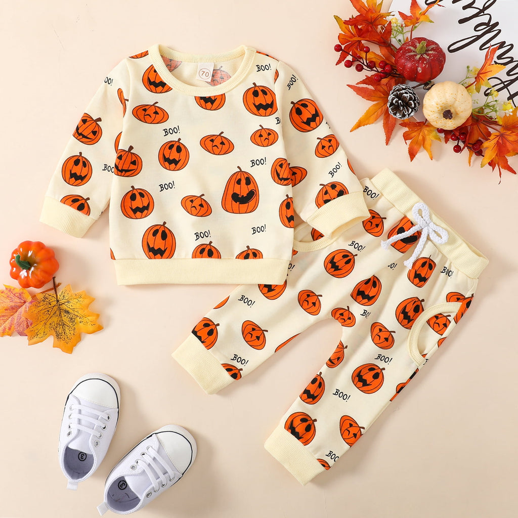 Baby Halloween Clothes Outfits Toddler Boy Girl Cute Pumpkin Crew Neck Long Sleeve Sweatshirt Tops Pants Set for 4-5T