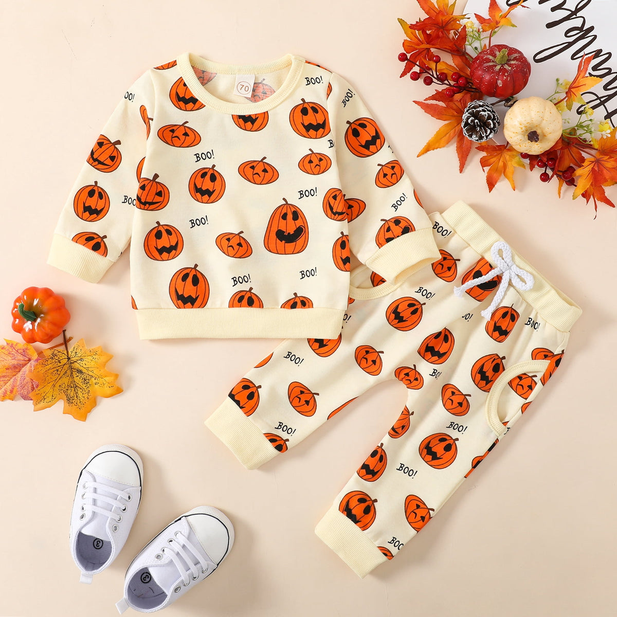 Baby Halloween Clothes Outfits Toddler Boy Girl Cute Pumpkin Crew Neck Long Sleeve Sweatshirt Tops Pants Set for 4-5T