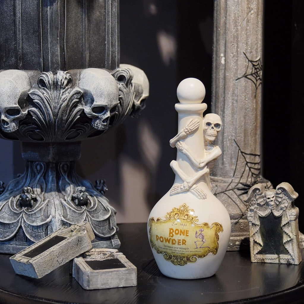 Halloween Potion Bottles, White Resin Skeleton Décor