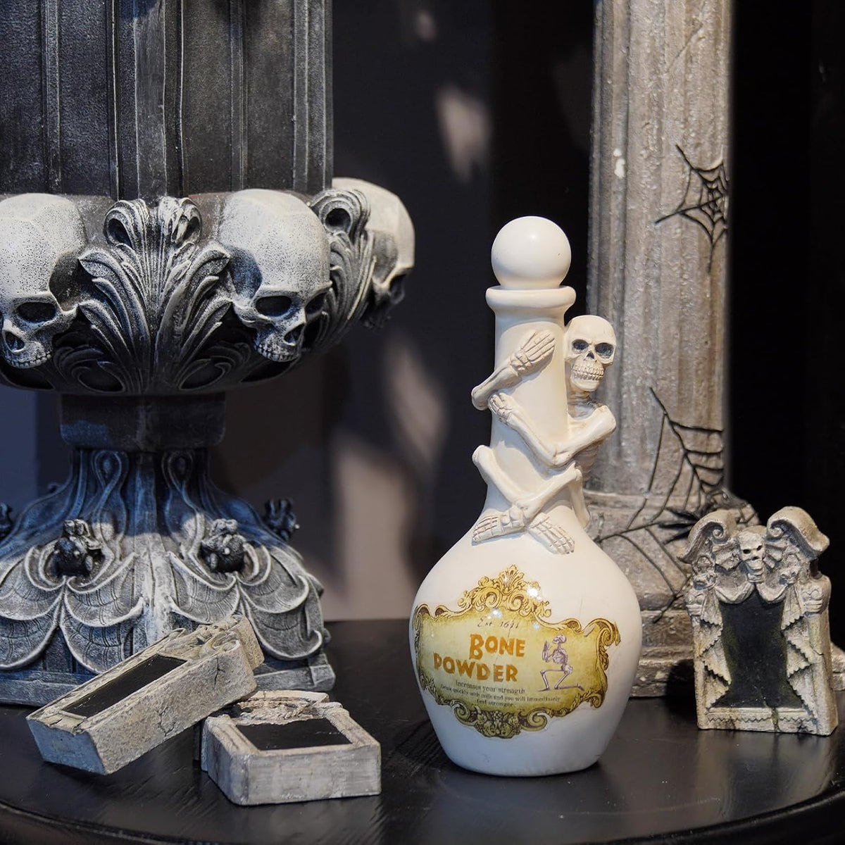 Halloween Potion Bottles, White Resin Skeleton Décor
