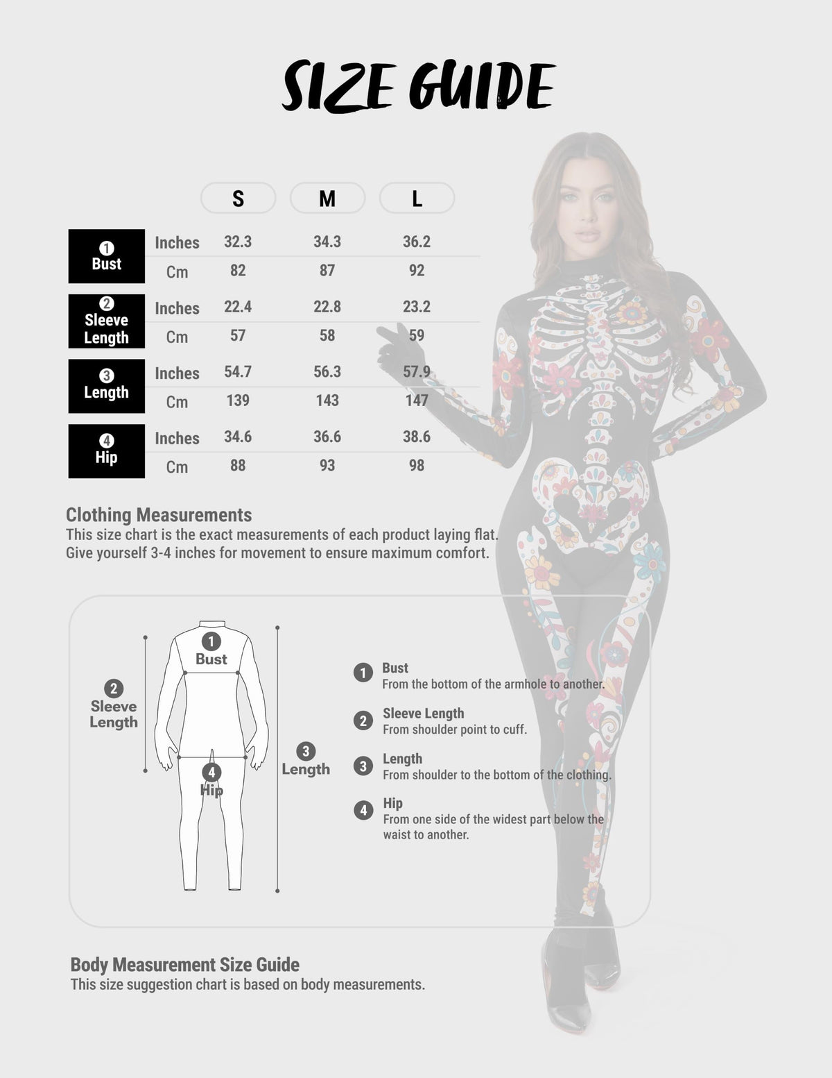 Floral Skeleton Costume for Womens, Skeleton Bone Bodysuit Halloween Costumes for Adult Halloween Party Fancy Dress-Up