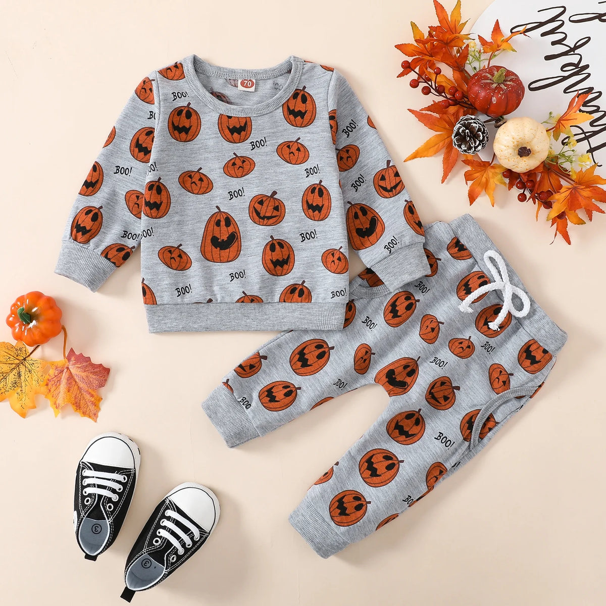 Baby Halloween Clothes Outfits Toddler Boy Girl Cute Pumpkin Crew Neck Long Sleeve Sweatshirt Tops Pants Set for 4-5T
