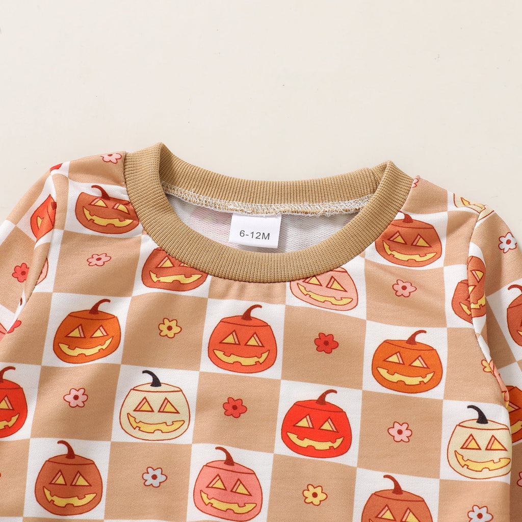 Baby Halloween Clothes Outfits Toddler Boy Girl Cute Pumpkin Crew Neck Long Sleeve Sweatshirt Tops Pants Set for 18-24 Months