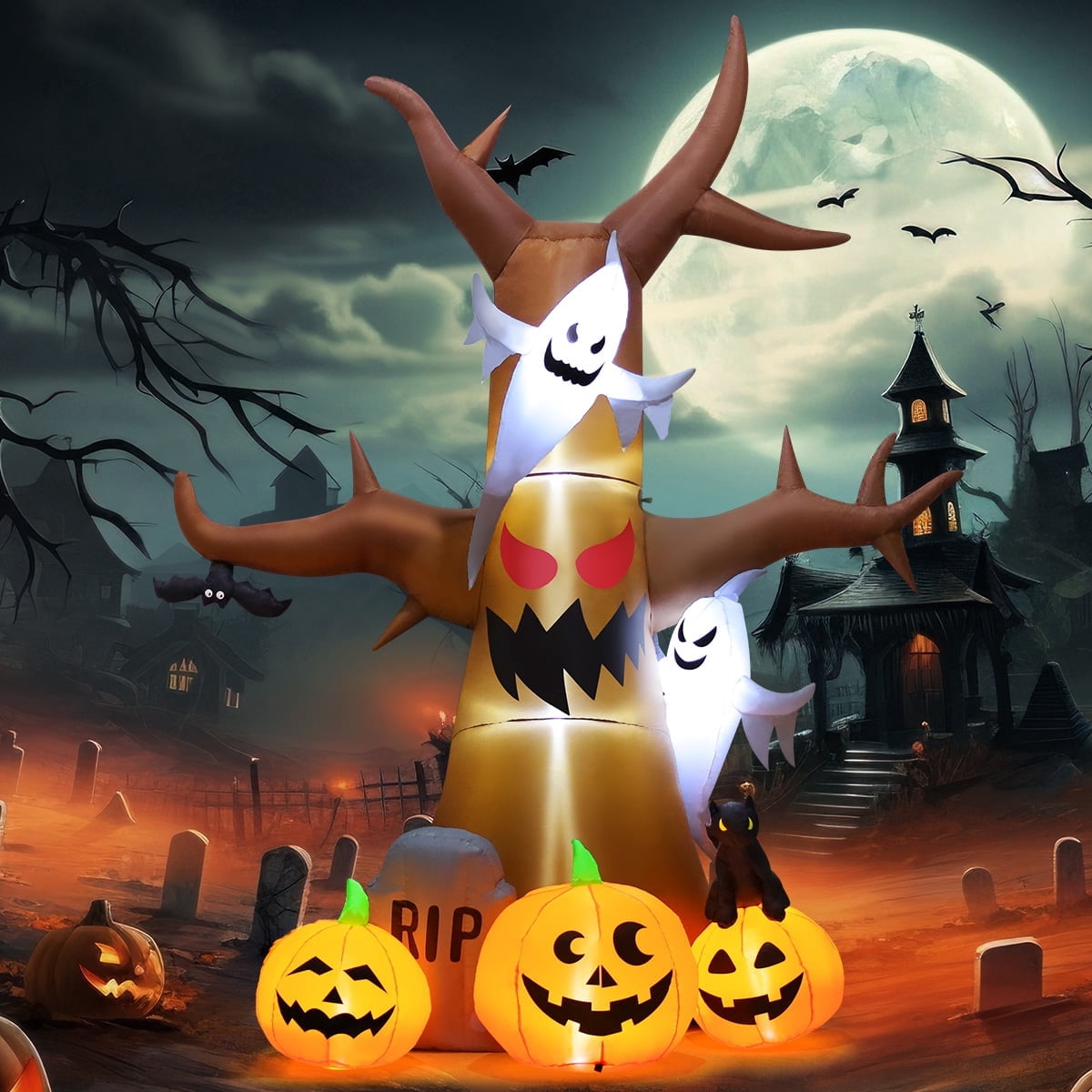 Halloween Inflatable 11.8 FT Inflatable Halloween Tree, Halloween Inflatable Tree Scary Halloween Blow up Tree with LED Lights, Outdoor Halloween Decorations Clearance for Halloween/Holiday