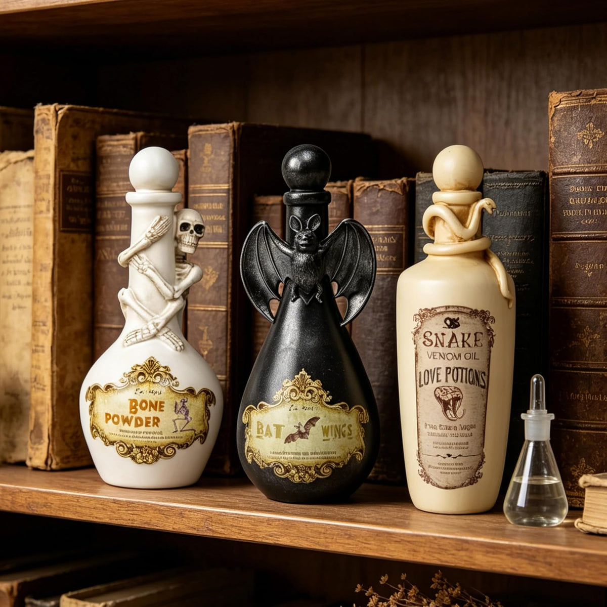 Halloween Potion Bottles, White Resin Skeleton Décor