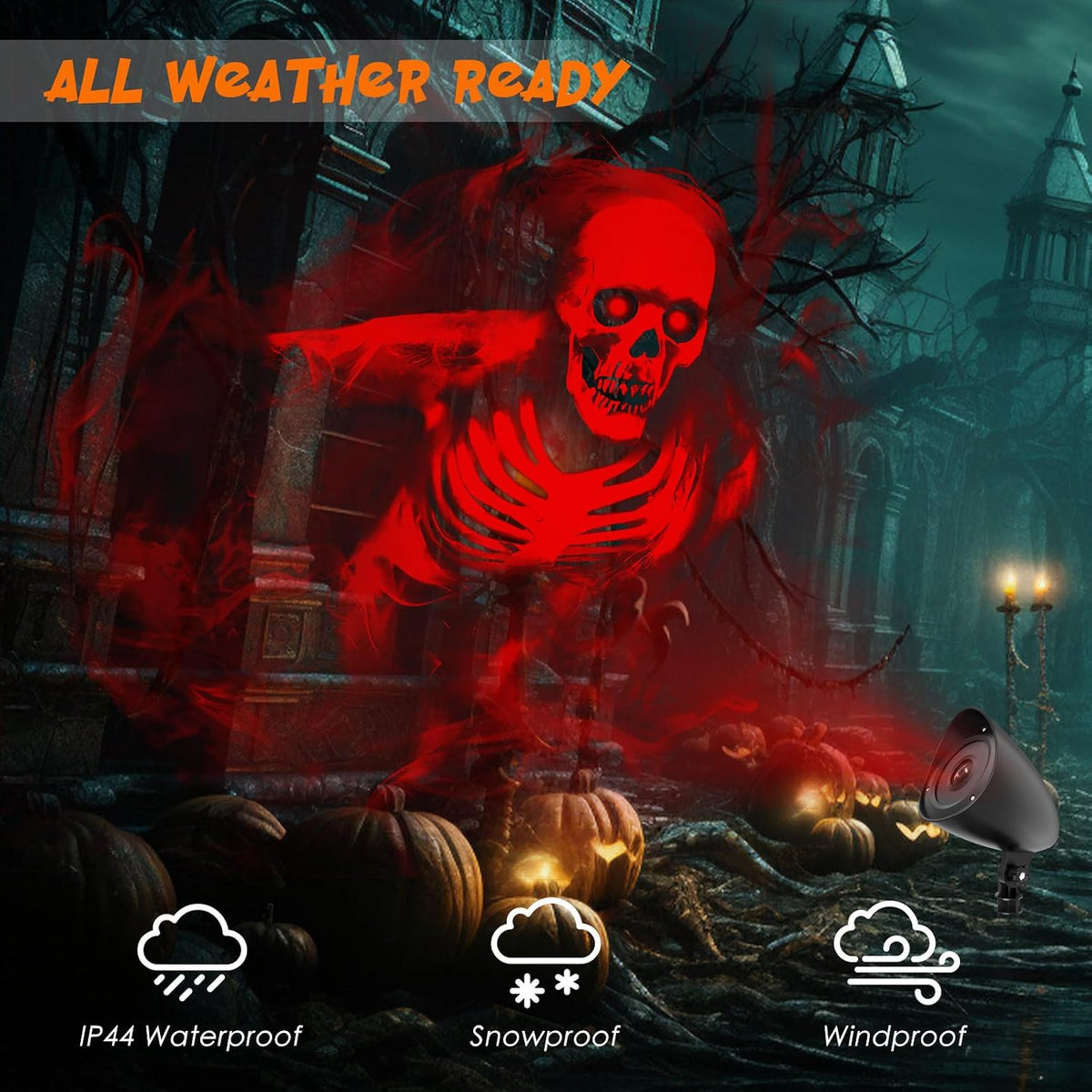 Halloween Projector Hologram, 3D Dynamic Red Skull Halloween Decorations