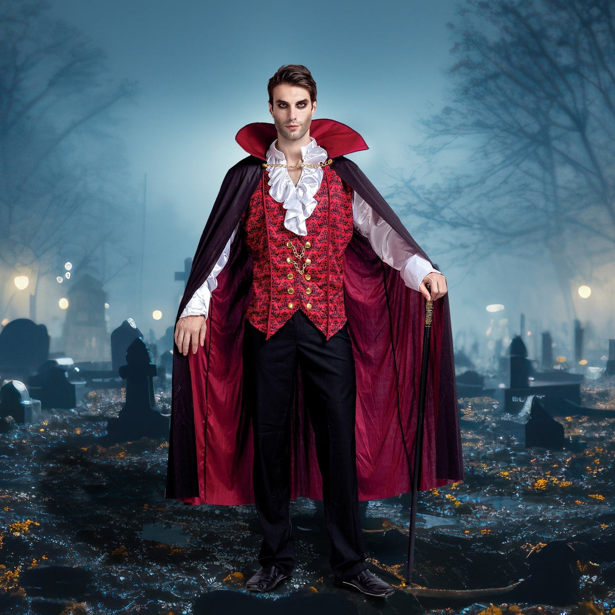 Halloween Vampire Costume Set for Adult Halloween Men'S Vampire Cape, Medieval Costume Party Fancy Dress-Up