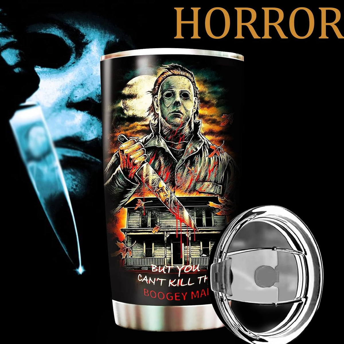 Horror Tumbler with Lid and Straw - Gift for Men, Women Who Love a Good Scare - Valentines Day Coffee Cup - Gifts for Friend on Birthday, Anniversary - Valentines Decorations - Horror Tumbler 20 Oz