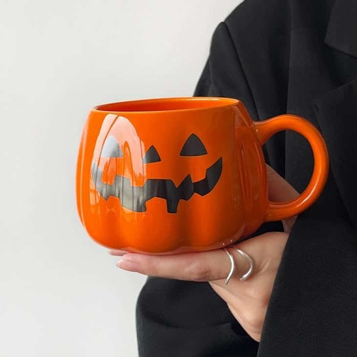 13Oz Halloween Pumpkin Mug, Ceramic Halloween Pumpkin Pattern Mug, Coffee Mugs Halloween Birthday Tabletop Drinks Adult Gift Children Gifts Women Gifts