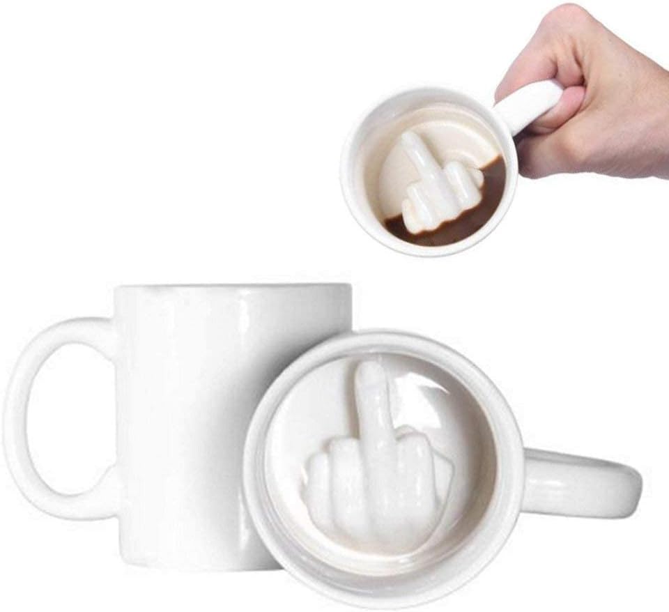 Up Yours Mug Thumbs up Ceramic Middle Finger Coffee Cup 14 Ounces Milk Tea Funny Coffee Gift Mug for New Year, Christmas, Halloween and Birthday