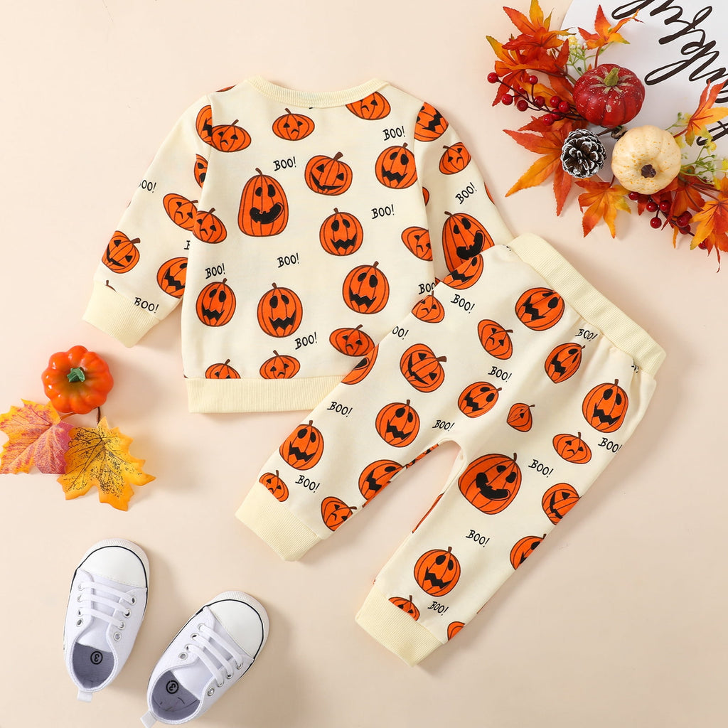 Baby Halloween Clothes Outfits Toddler Boy Girl Cute Pumpkin Crew Neck Long Sleeve Sweatshirt Tops Pants Set for 4-5T