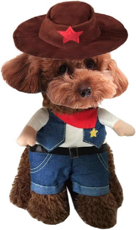 Cowboy Costume with Hat for Cat and Small Dog - Halloween Clothes (Large) Blue