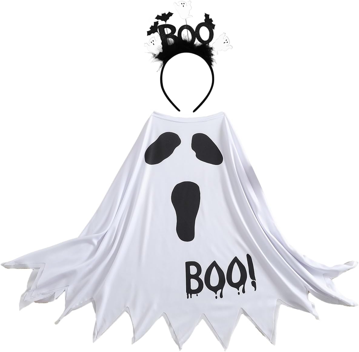2Pcs Halloween Costumes Woman Pumpkin Ghost Skeleton Halloween Poncho for Women with Headband