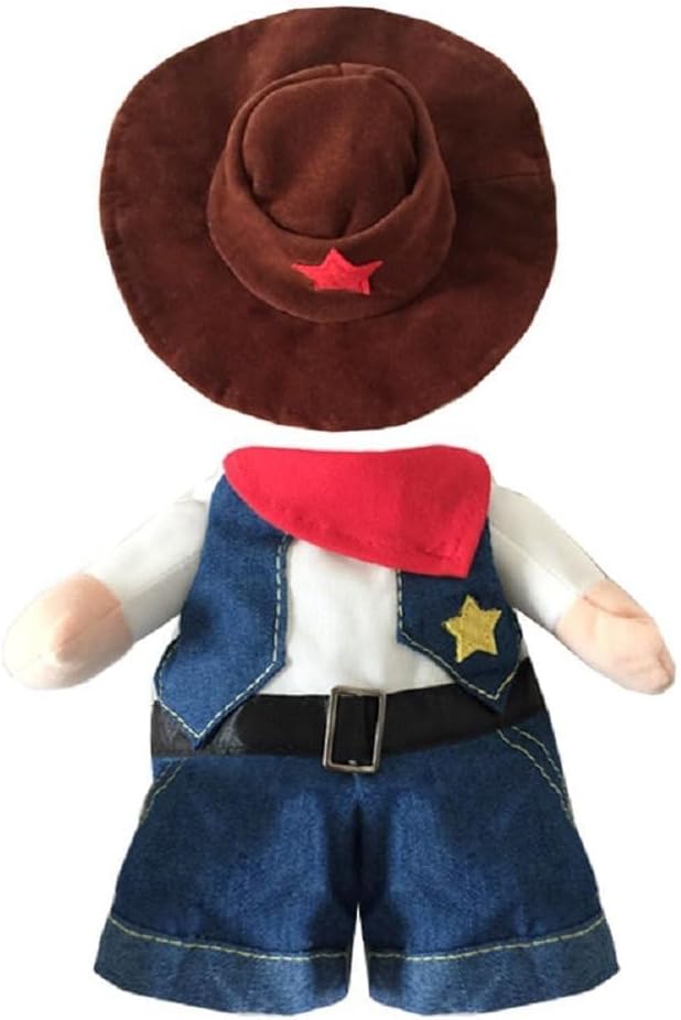 Cowboy Costume with Hat for Cat and Small Dog - Halloween Clothes (Large) Blue