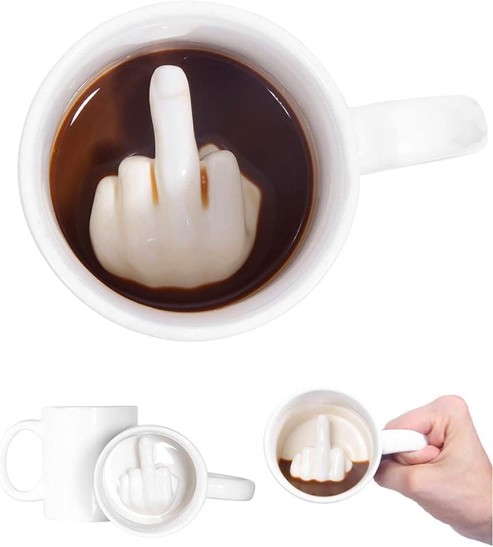 Up Yours Mug Thumbs up Ceramic Middle Finger Coffee Cup 14 Ounces Milk Tea Funny Coffee Gift Mug for New Year, Christmas, Halloween and Birthday