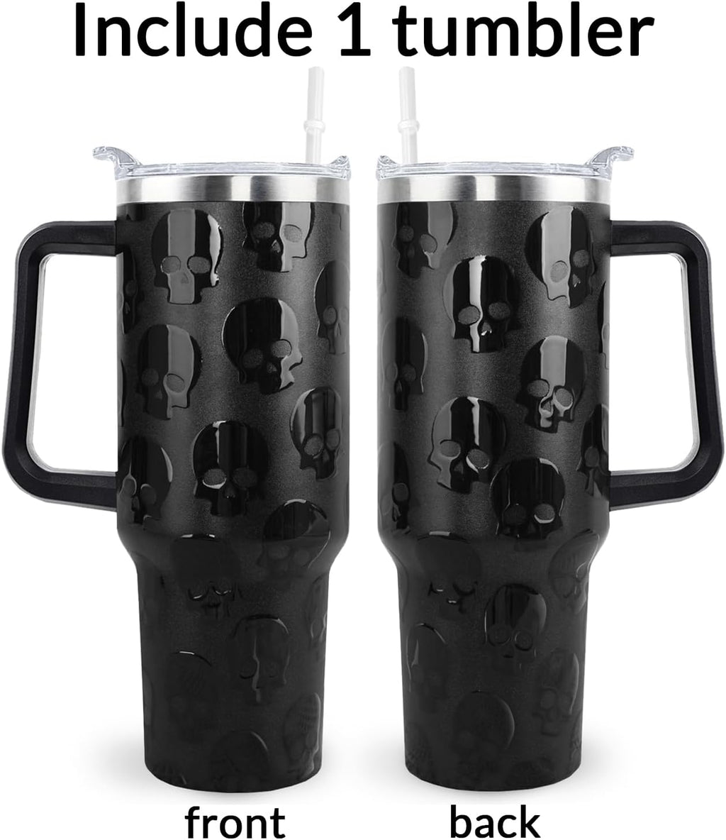 Goth Gifts Goth Tumbler Halloween Tumbler 40 Oz 3D-Printed Skull Gifts Cup for Women Men Spooky Skeleton Travel Mug with Handle Lid and Straw