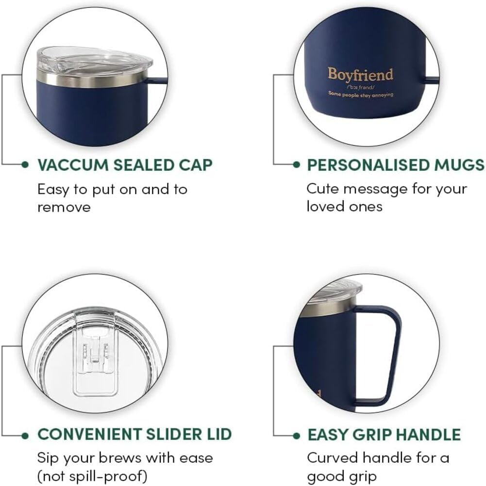 VAHDAM Boyfriend Mug 300Ml | Royal Blue Stainless Steel Vacuum Insulated Travel Mug | Valentine’S Day Gift for Him | Reusable Coffee & Tea Cup for Boyfriend or Husband