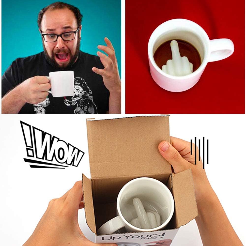 Up Yours Mug Thumbs up Ceramic Middle Finger Coffee Cup 14 Ounces Milk Tea Funny Coffee Gift Mug for New Year, Christmas, Halloween and Birthday