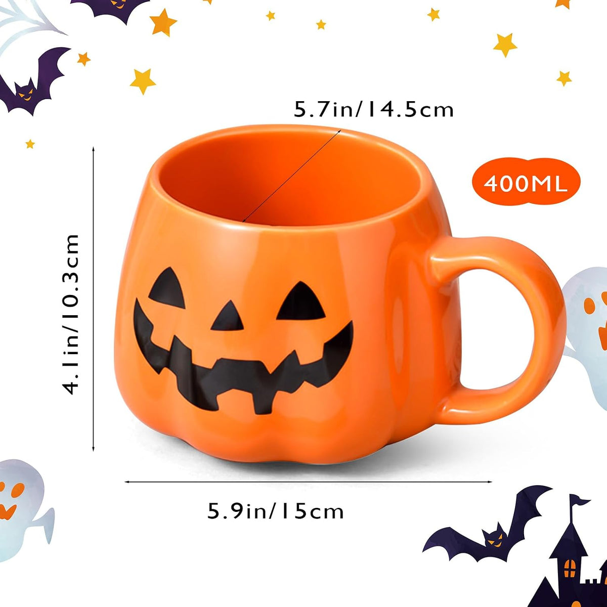 13Oz Halloween Pumpkin Mug, Ceramic Halloween Pumpkin Pattern Mug, Coffee Mugs Halloween Birthday Tabletop Drinks Adult Gift Children Gifts Women Gifts