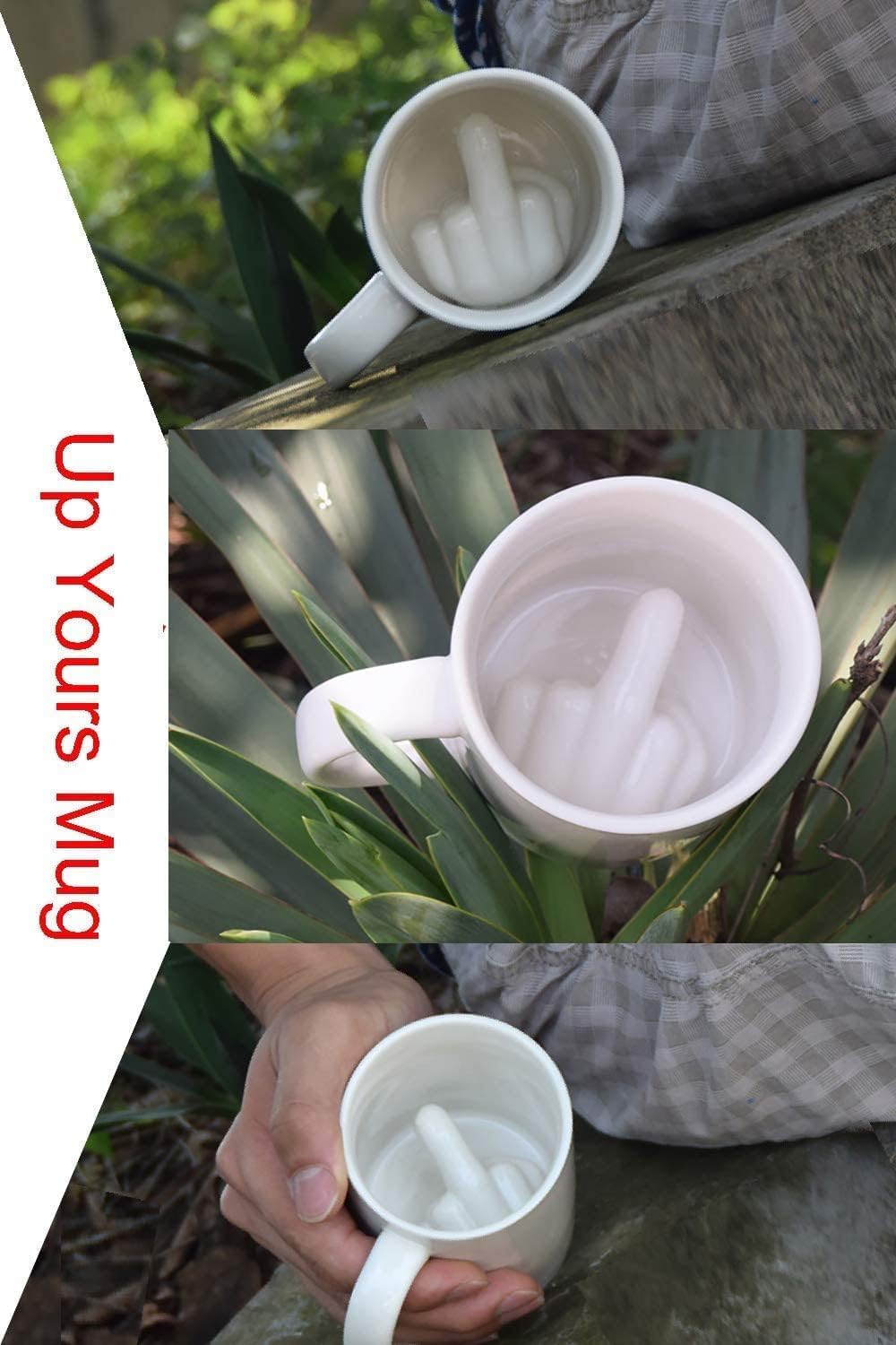 Up Yours Mug Thumbs up Ceramic Middle Finger Coffee Cup 14 Ounces Milk Tea Funny Coffee Gift Mug for New Year, Christmas, Halloween and Birthday