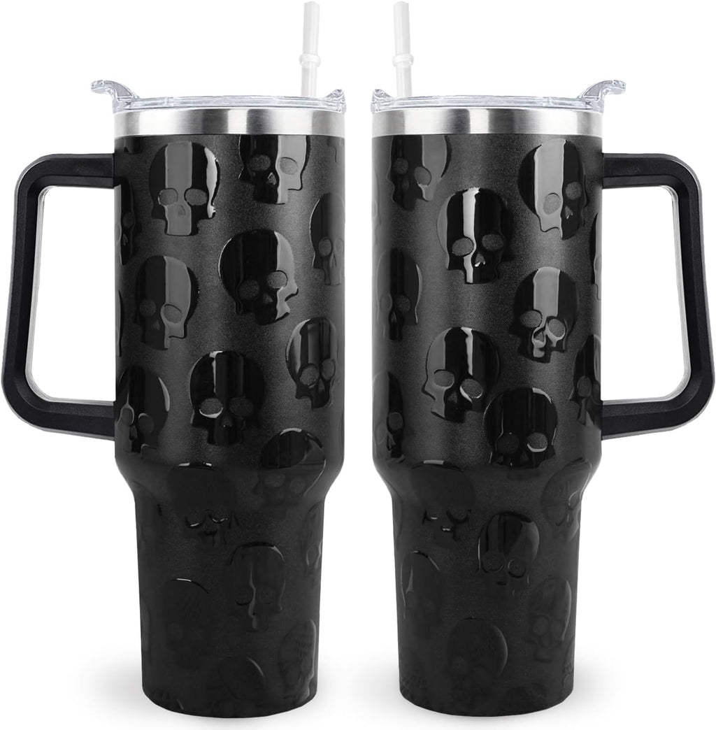 Goth Gifts Goth Tumbler Halloween Tumbler 40 Oz 3D-Printed Skull Gifts Cup for Women Men Spooky Skeleton Travel Mug with Handle Lid and Straw