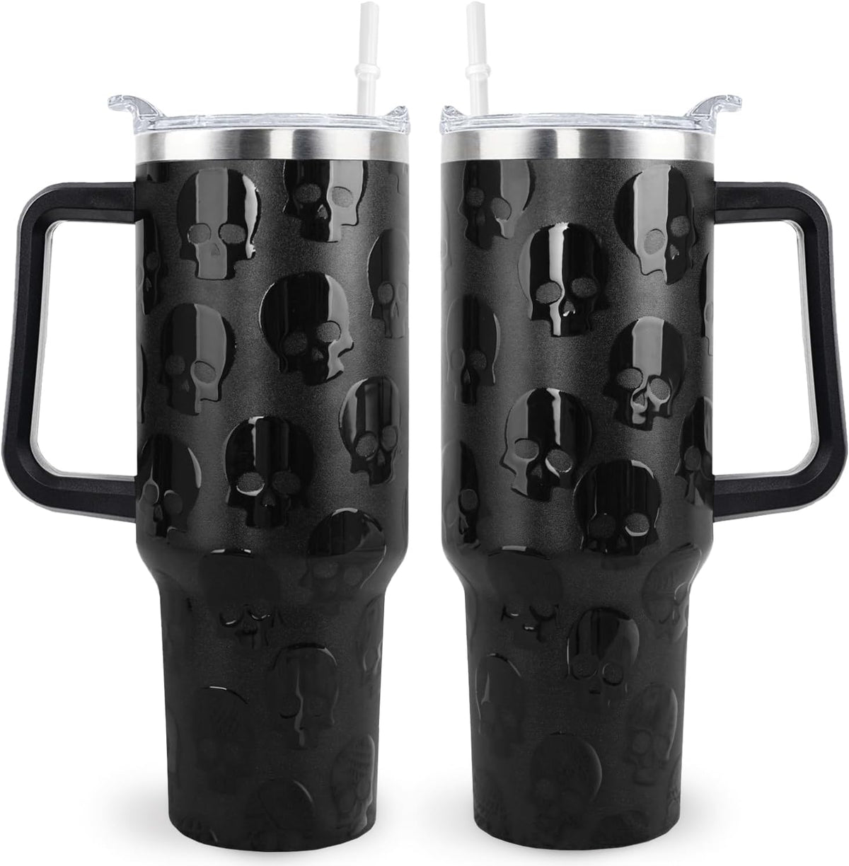 Goth Gifts Goth Tumbler Halloween Tumbler 40 Oz 3D-Printed Skull Gifts Cup for Women Men Spooky Skeleton Travel Mug with Handle Lid and Straw