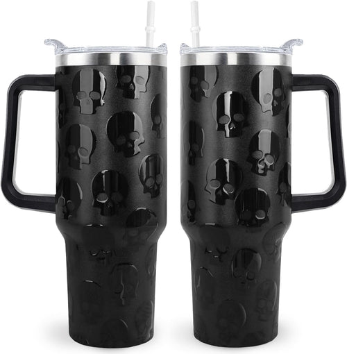 Goth Gifts Goth Tumbler Halloween Tumbler 40 Oz 3D-Printed Skull Gifts Cup for Women Men Spooky Skeleton Travel Mug with Handle Lid and Straw