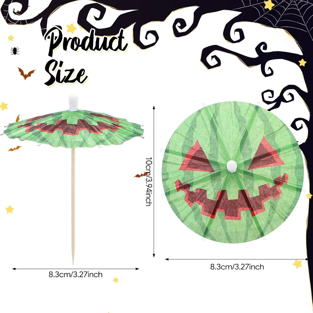 100 Pcs Summer Halloween Cocktail Drink Umbrella, Watermelon Jack
