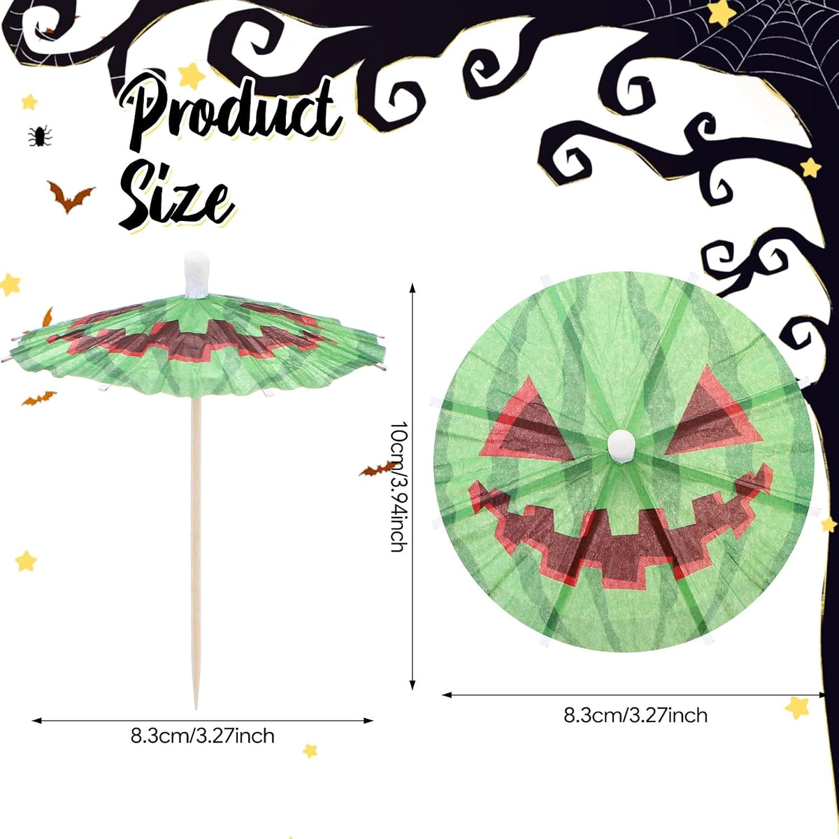 100 Pcs Summer Halloween Cocktail Drink Umbrella, Watermelon Jack