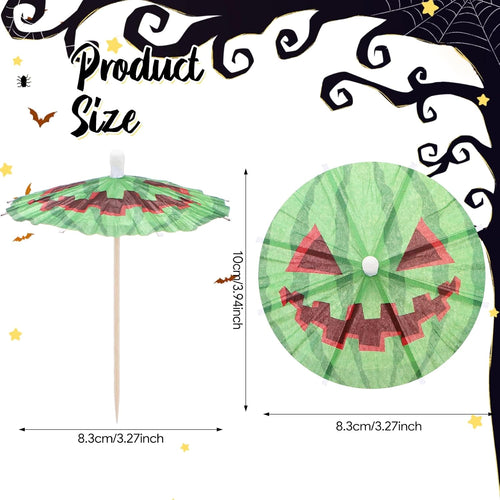 100 Pcs Summer Halloween Cocktail Drink Umbrella, Watermelon Jack