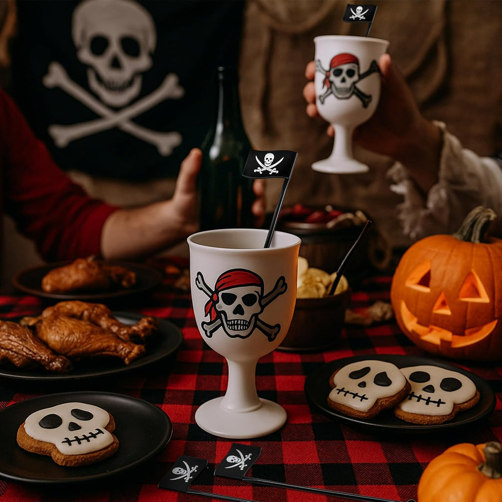 30 Pcs Halloween Pirate Drink Stirrer 6 Inch Reusable Pirate Flags Cocktail Stirrer for Bar Halloween Party Mixing Drinks Coffee Beverage Birthday Decorations