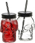 Skull Mason Jar Mug Tumbler Glass Cups with Cover and Straw, Halloween Decor, Drinking Glasses - 16Oz - Set of 2