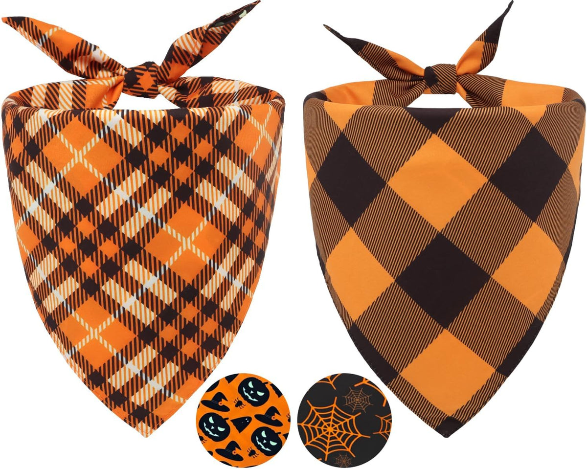 Fall Dog Bandanas 2PCS Halloween Pumpkin Spider Web Xlarge Dogs