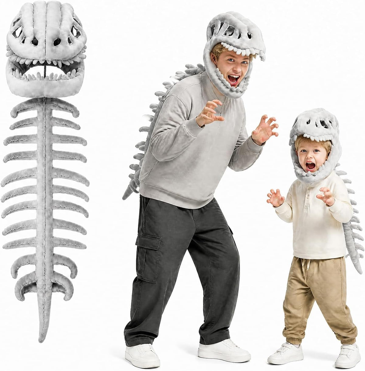 Realistic Dinosaur Skeleton Costume Set, 3D Plush Dino-Saur Skeletons Costume Set, for Halloween and Everyday Wear