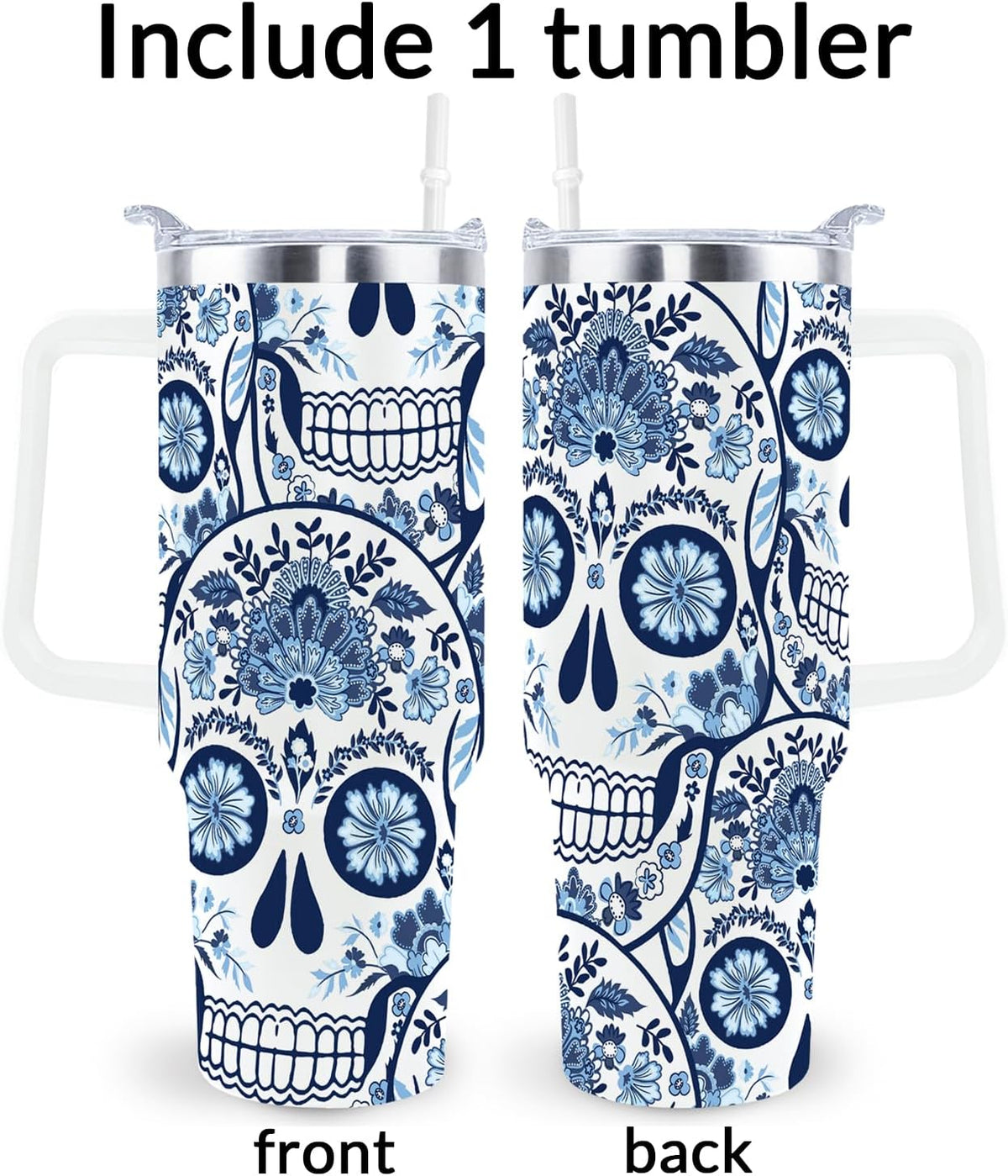 Goth Gifts Goth Tumbler Halloween Tumbler 40 Oz Sugar Skull Gifts Cup for Women Men Spooky Skeleton Travel Mug with Handle Lid and Straw