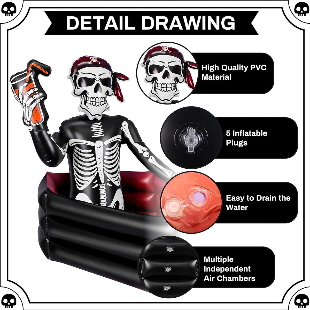 39 Inch Halloween Inflatable Decorations Skeleton Drink Cooler