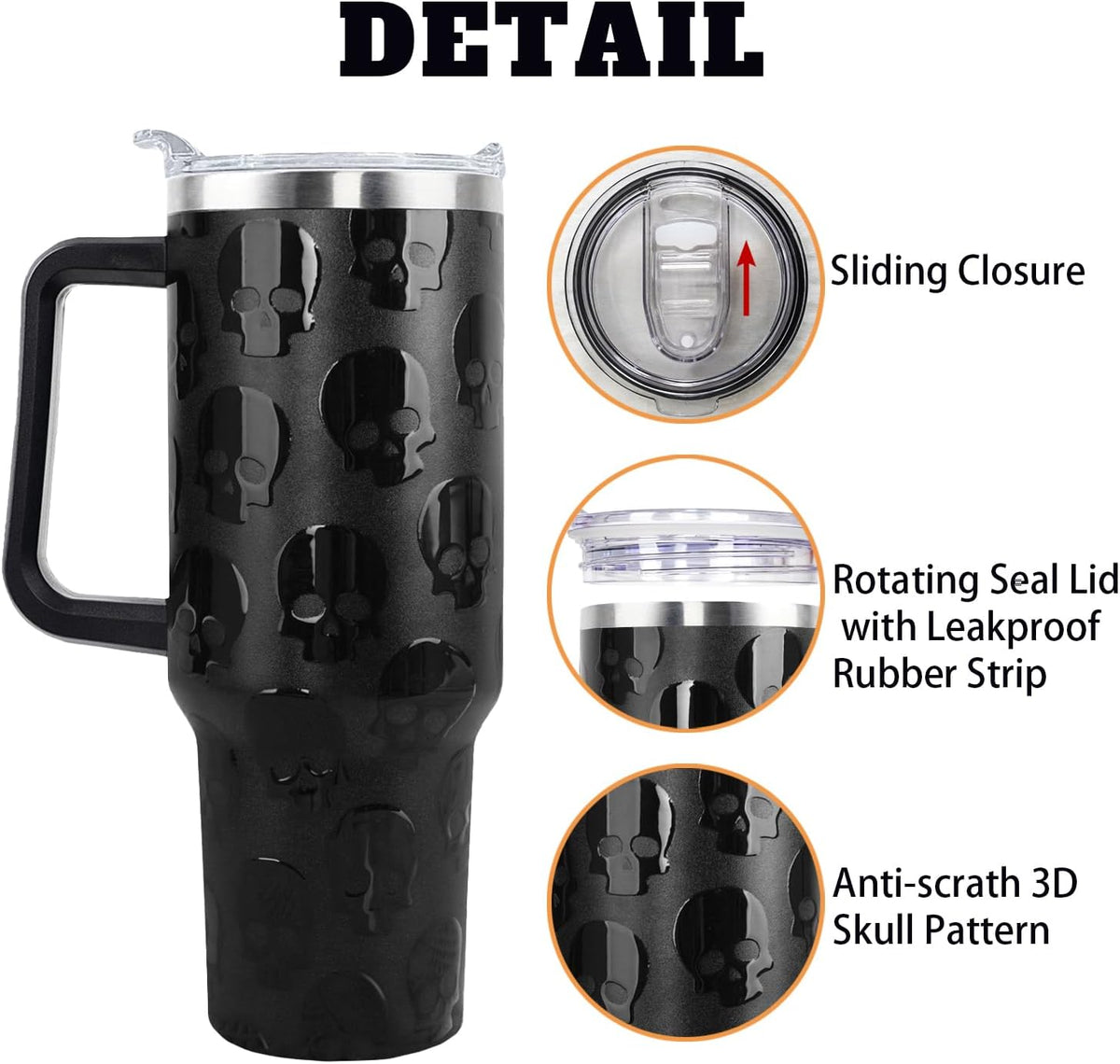 Goth Gifts Goth Tumbler Halloween Tumbler 40 Oz 3D-Printed Skull Gifts Cup for Women Men Spooky Skeleton Travel Mug with Handle Lid and Straw