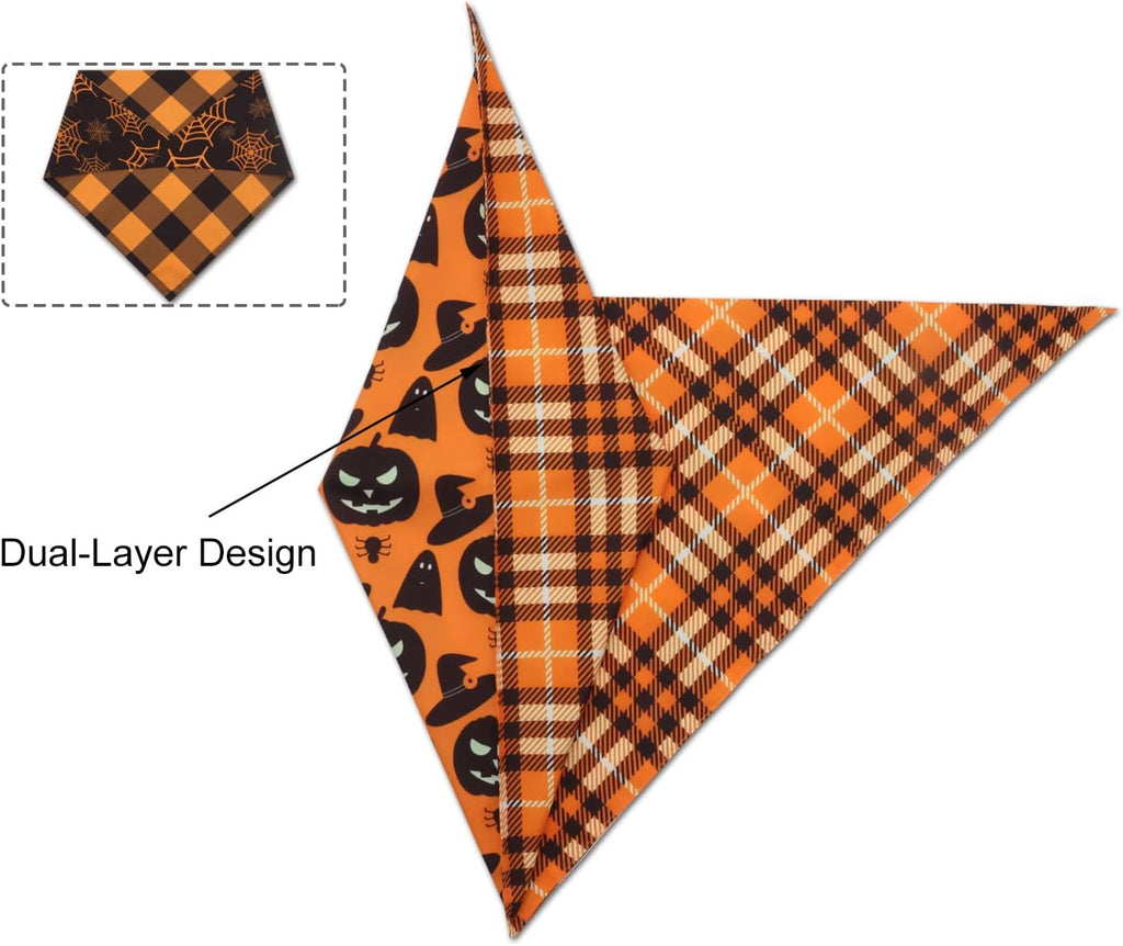 Fall Dog Bandanas 2PCS Halloween Pumpkin Spider Web Xlarge Dogs