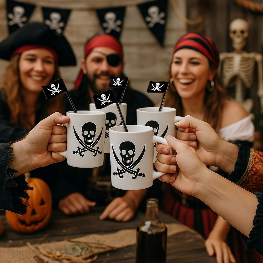 30 Pcs Halloween Pirate Drink Stirrer 6 Inch Reusable Pirate Flags Cocktail Stirrer for Bar Halloween Party Mixing Drinks Coffee Beverage Birthday Decorations