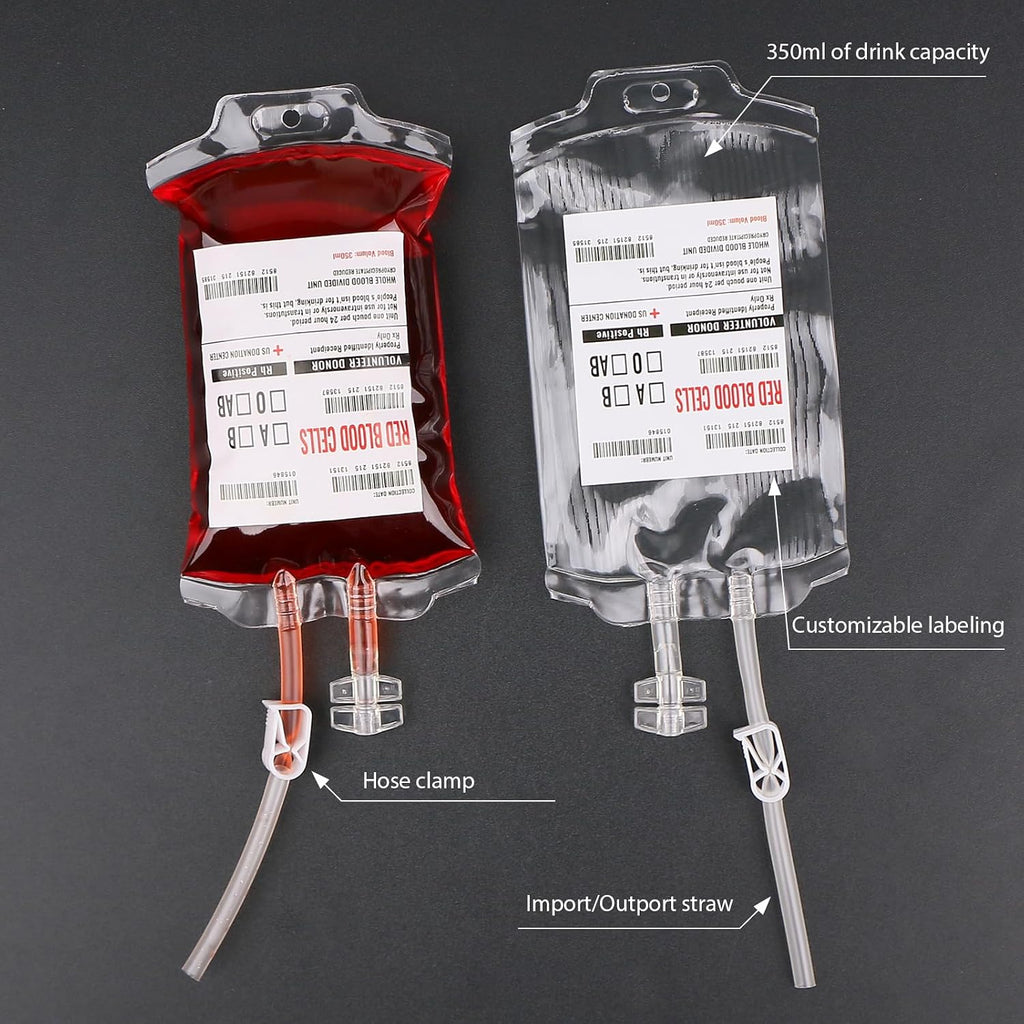 20 Pack Halloween Blood Bags for Drinks, Fake Blood Drink Pouches Reusable Juice Drink IV Bag for Vampire Party Theme Party Halloween Decoration