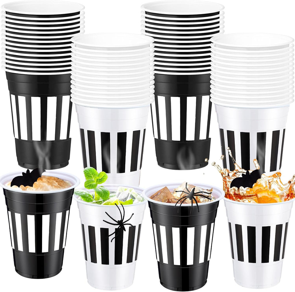 60 Pcs Halloween Party Cups Disposable Plastic 16Oz Cups, Strips