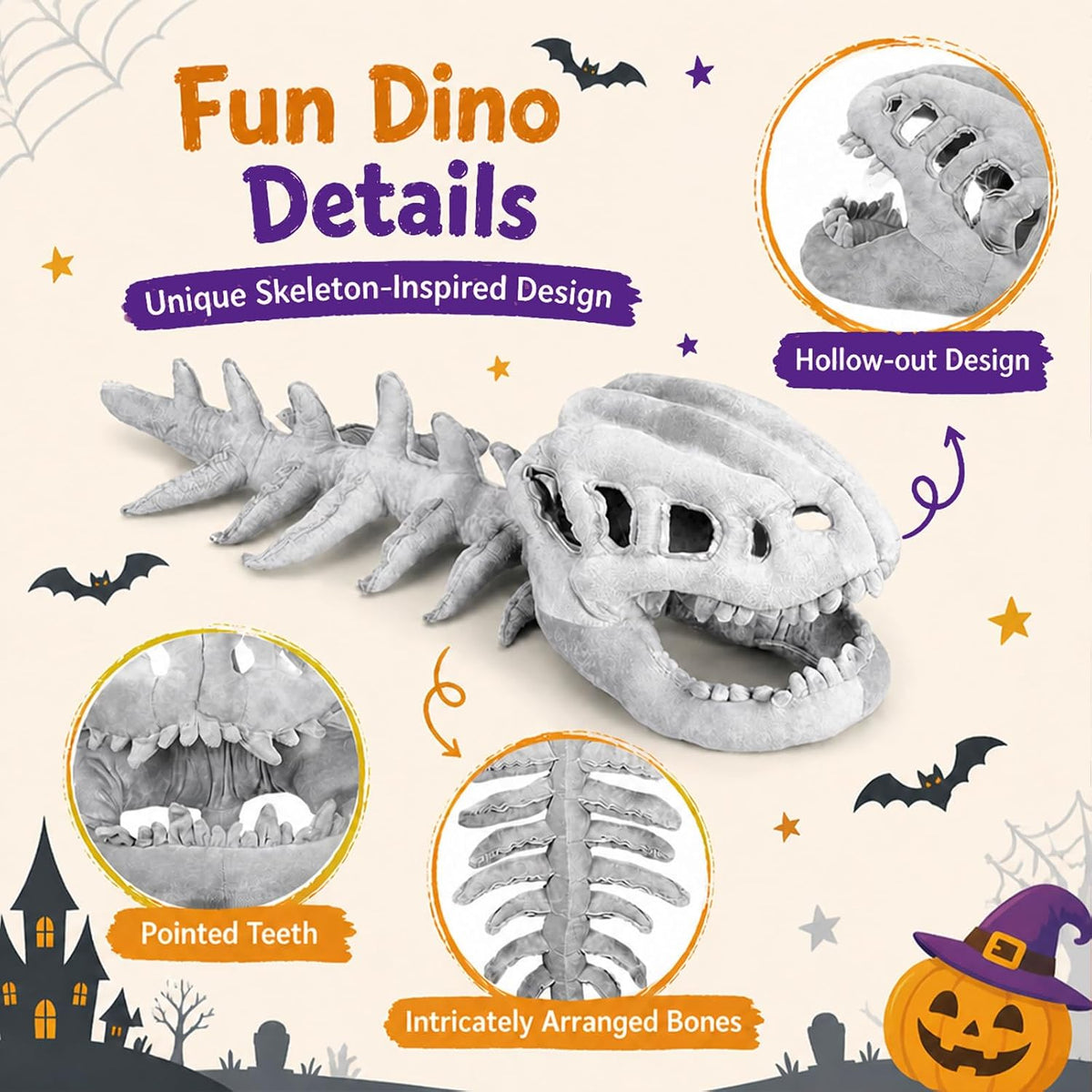 Realistic Dinosaur Skeleton Costume Set, 3D Plush Dino-Saur Skeletons Costume Set, for Halloween and Everyday Wear