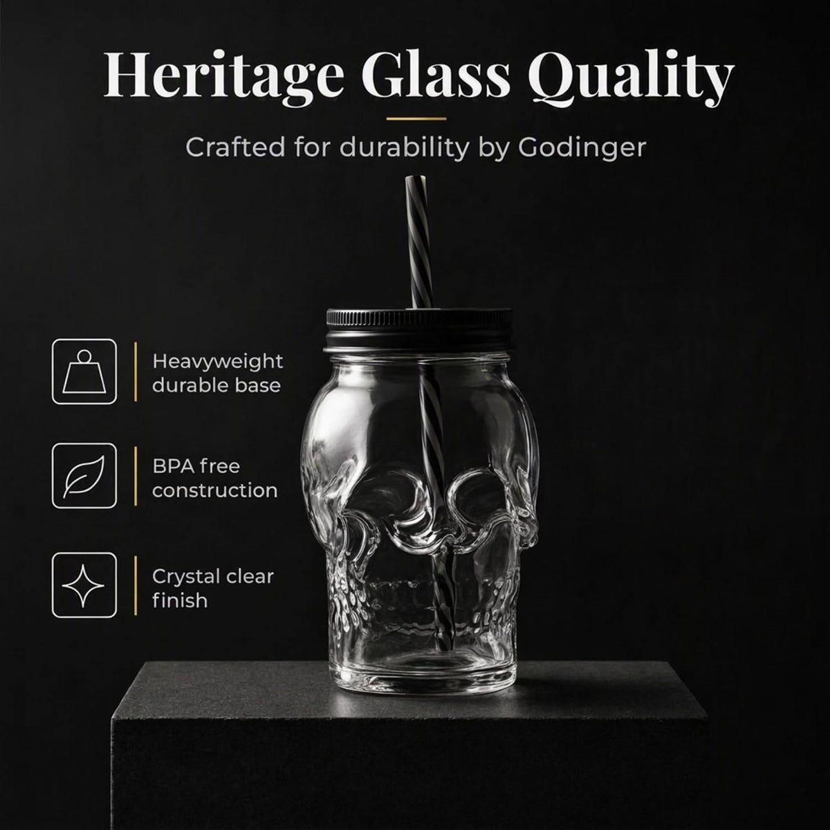 Skull Mason Jar Mug Glass Tumbler Cup with Cover and Straw - 16Oz, Set of 4