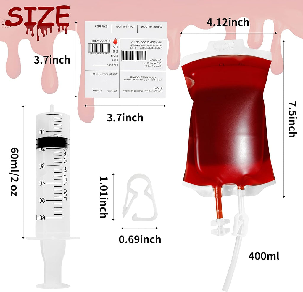 100 Pack Halloween Blood Bags for Drinks, Blood IV Bags Reusable Pouches
