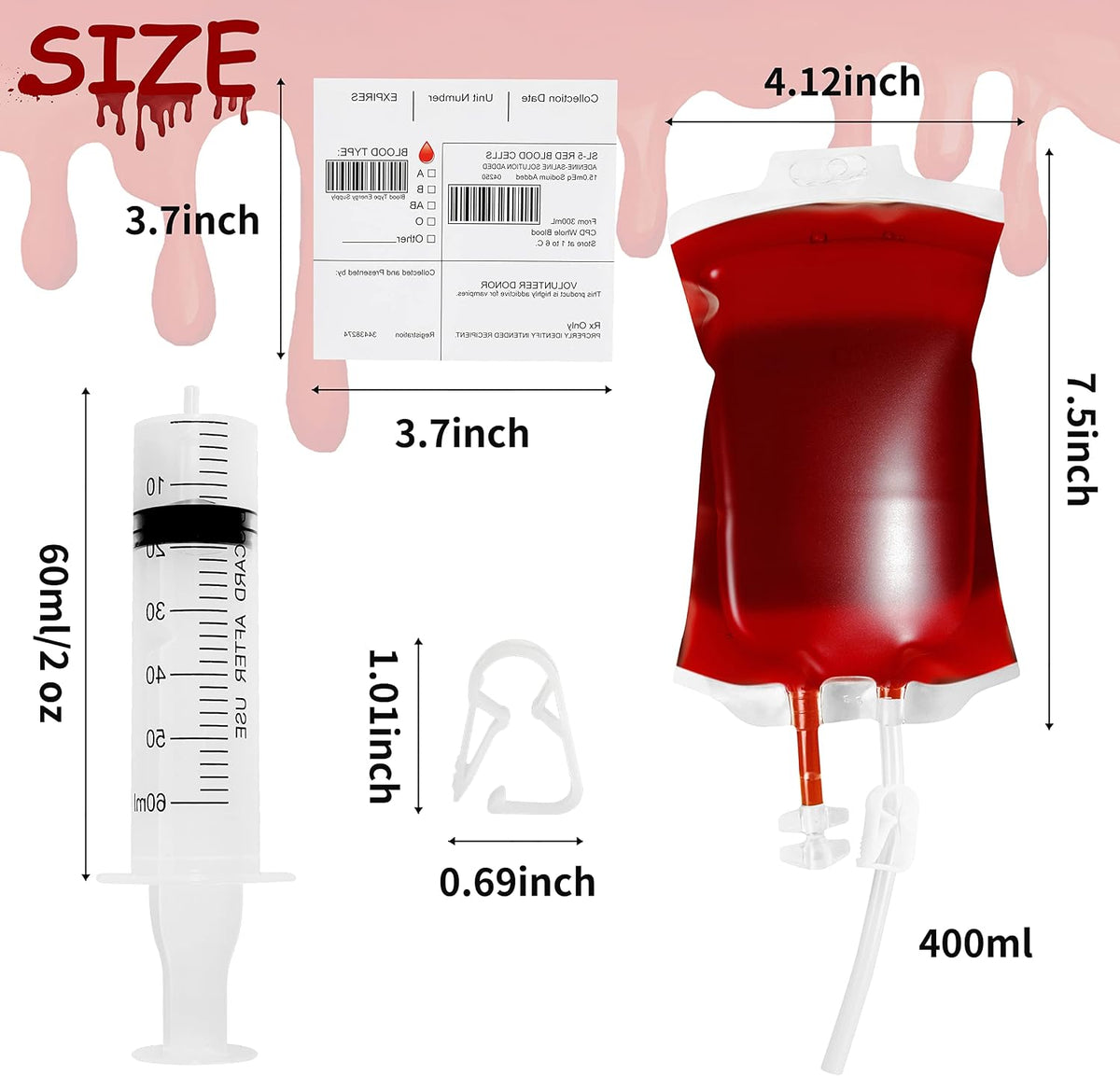 100 Pack Halloween Blood Bags for Drinks, Blood IV Bags Reusable Pouches
