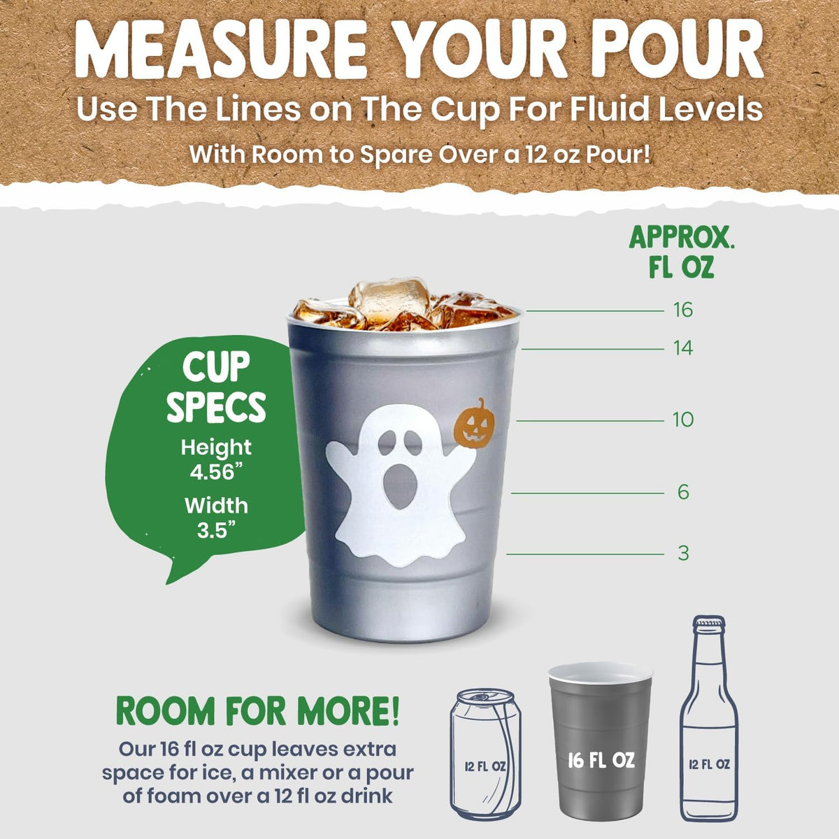 16 Oz. Reusable Party Cups, Happy Halloween, 12 Count