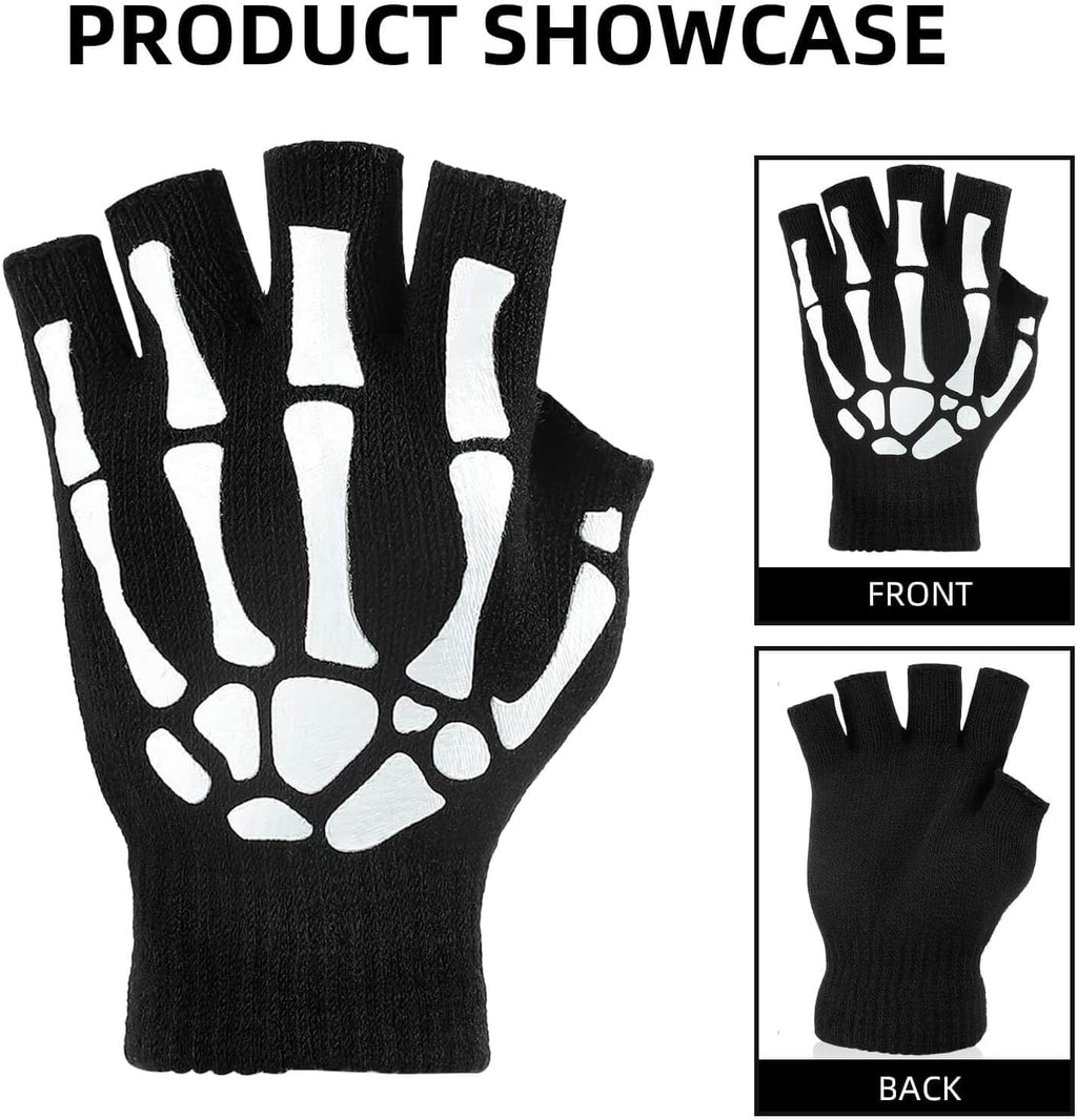 Skeleton Gloves Glow in the Dark Fingerless Halloween Costume Gloves