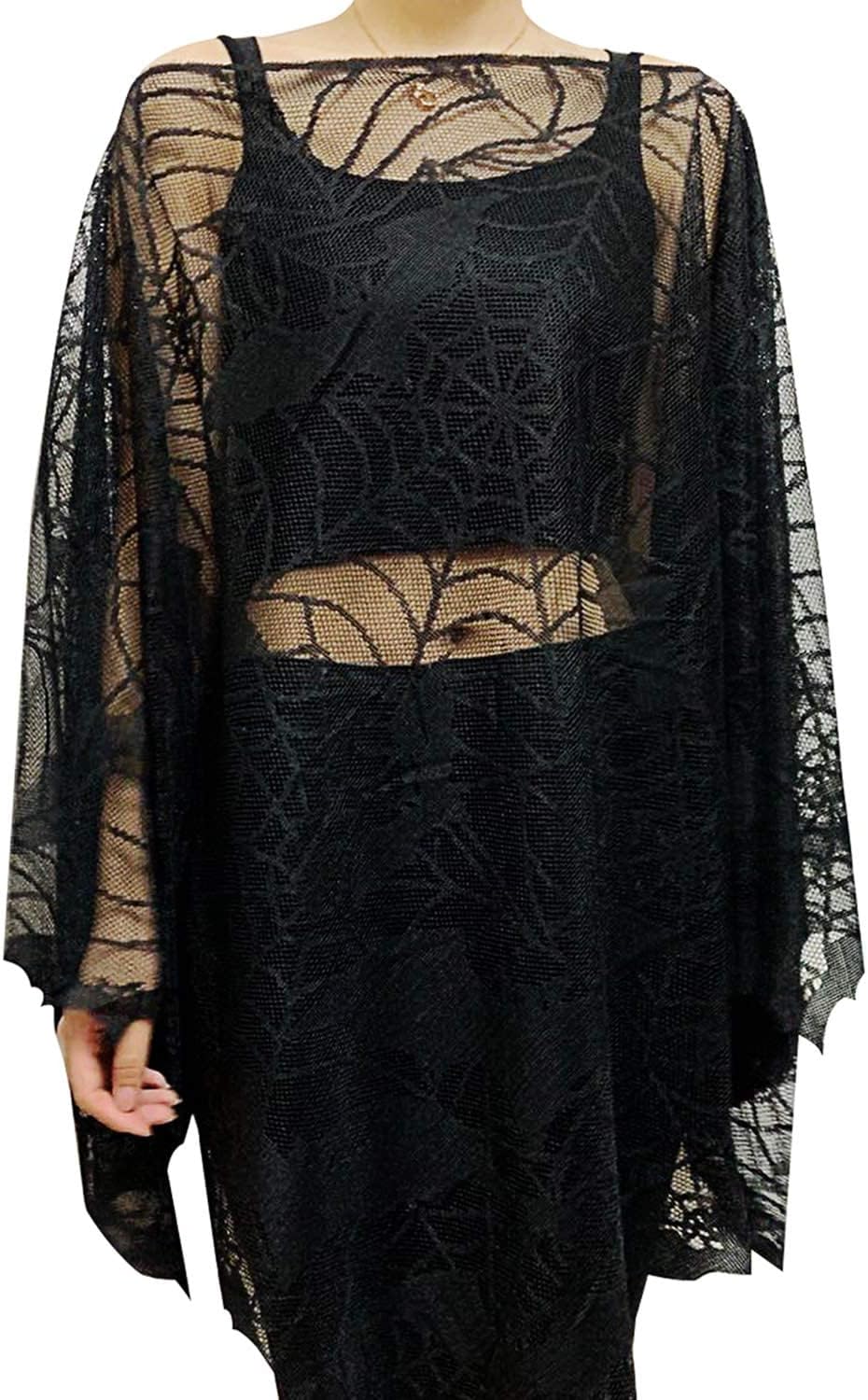 Halloween Costumes for Women Black Spider/White Skeleton Poncho Costume Accessories