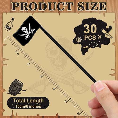 30 Pcs Halloween Pirate Drink Stirrer 6 Inch Reusable Pirate Flags Cocktail Stirrer for Bar Halloween Party Mixing Drinks Coffee Beverage Birthday Decorations