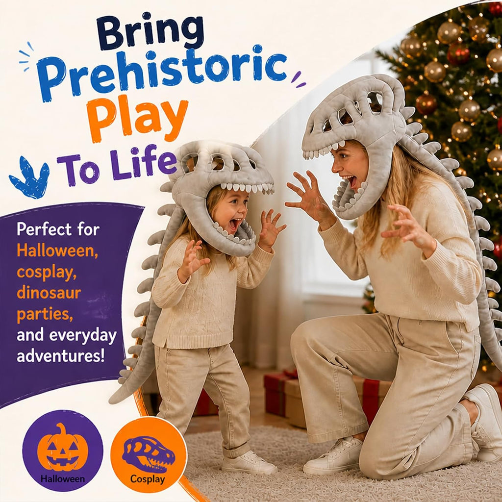 Realistic Dinosaur Skeleton Costume Set, 3D Plush Dino-Saur Skeletons Costume Set, for Halloween and Everyday Wear